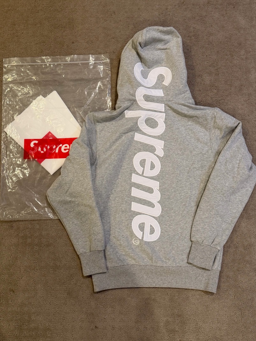 Supreme Gray Crewneck Hoodie with Vertical White Logo